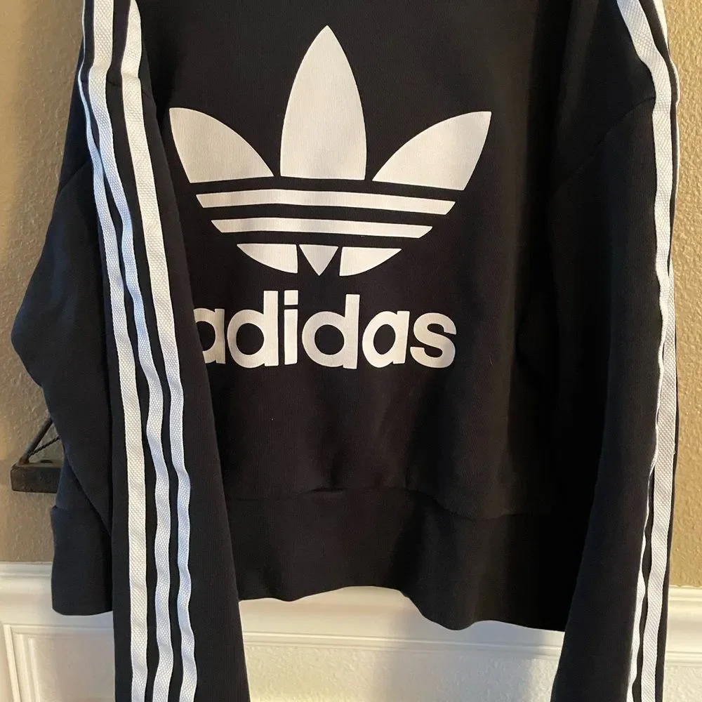 Adidas Black Sweatshirt with White Trefoil Logo Girls Size Large - Picture 3 of 9